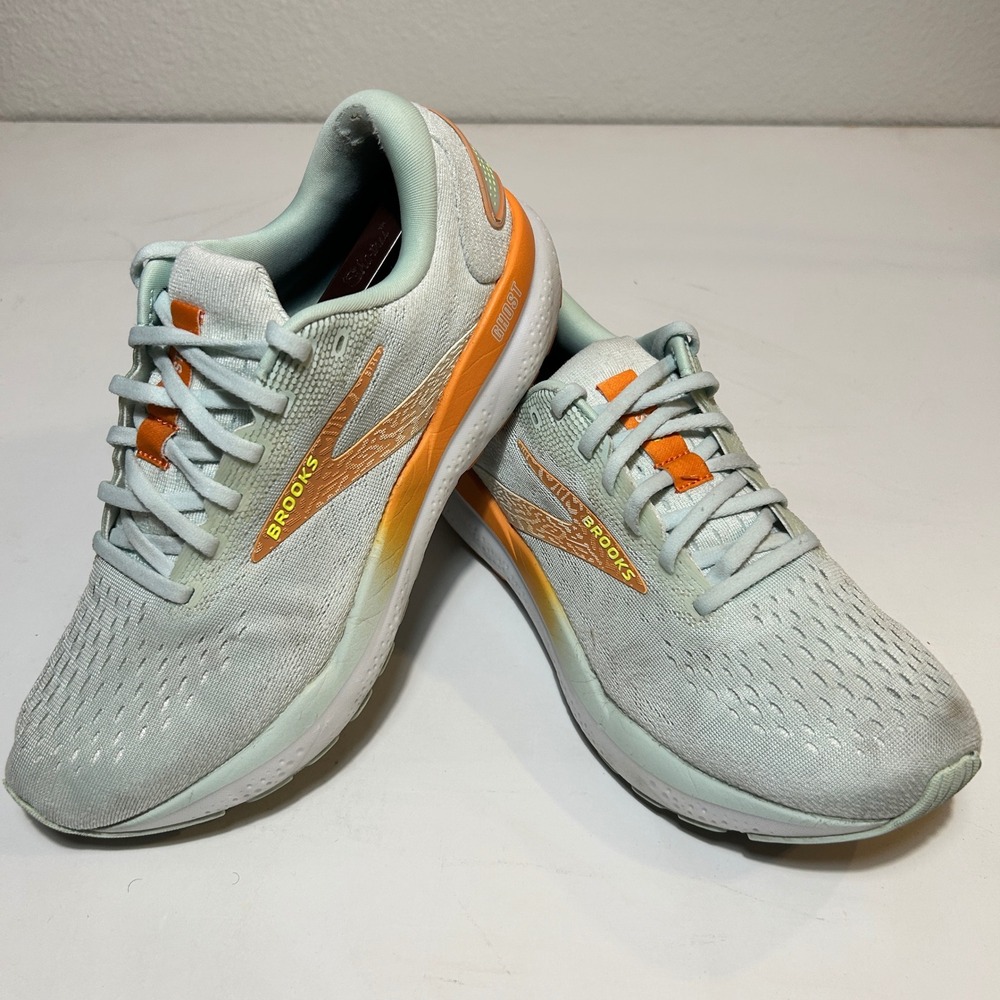 Brooks Ghost 14 Womens Running Shoes Light Blue Orange 1203571B411 Size 9
